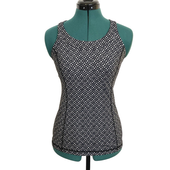 LULULEMON 6 Enhearten Tank Top Black & White Geometric Criss Cross Back Athletic - Picture 1 of 9